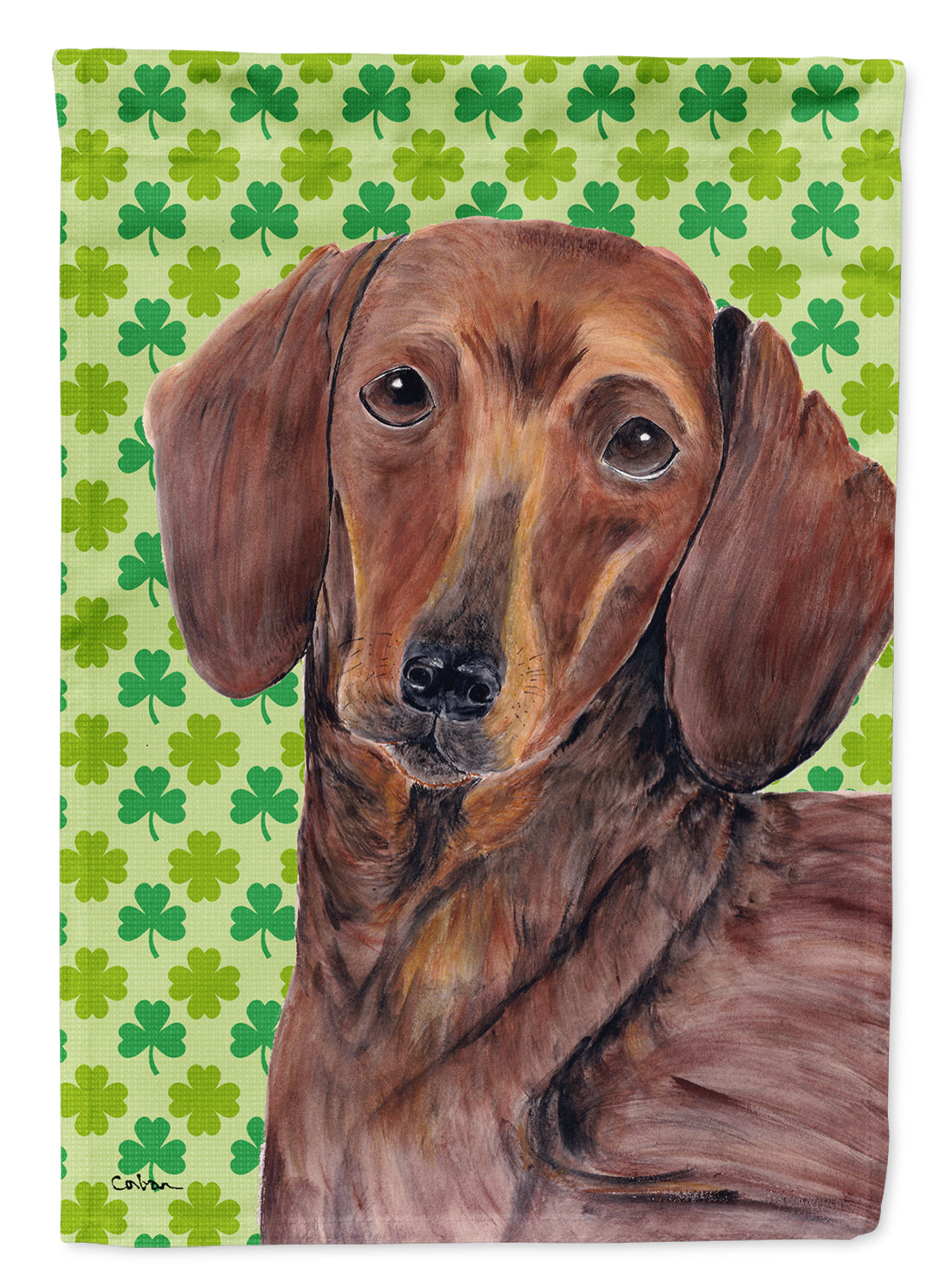Dachshund St. Patrick's Day Shamrock Portrait Flag Canvas House Size