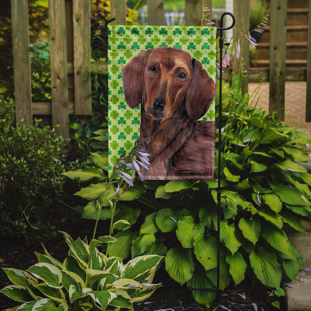 Dachshund St. Patrick's Day Shamrock Portrait Garden Flag – Decorative Outdoor Yard Flag