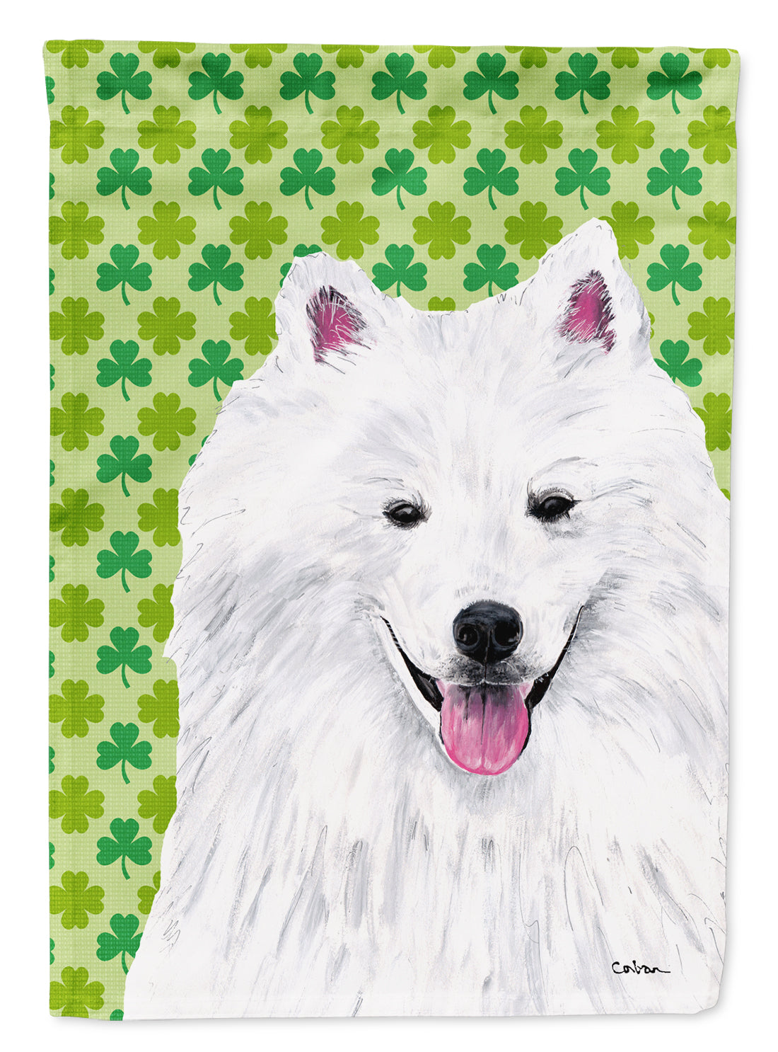 American Eskimo St. Patrick's Day Shamrock Portrait Garden Flag – Decorative Outdoor Yard Flag