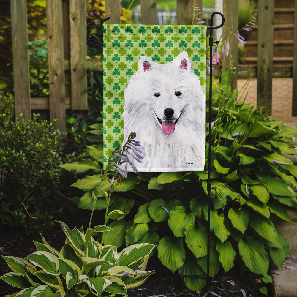 American Eskimo St. Patrick's Day Shamrock Portrait Garden Flag – Decorative Outdoor Yard Flag