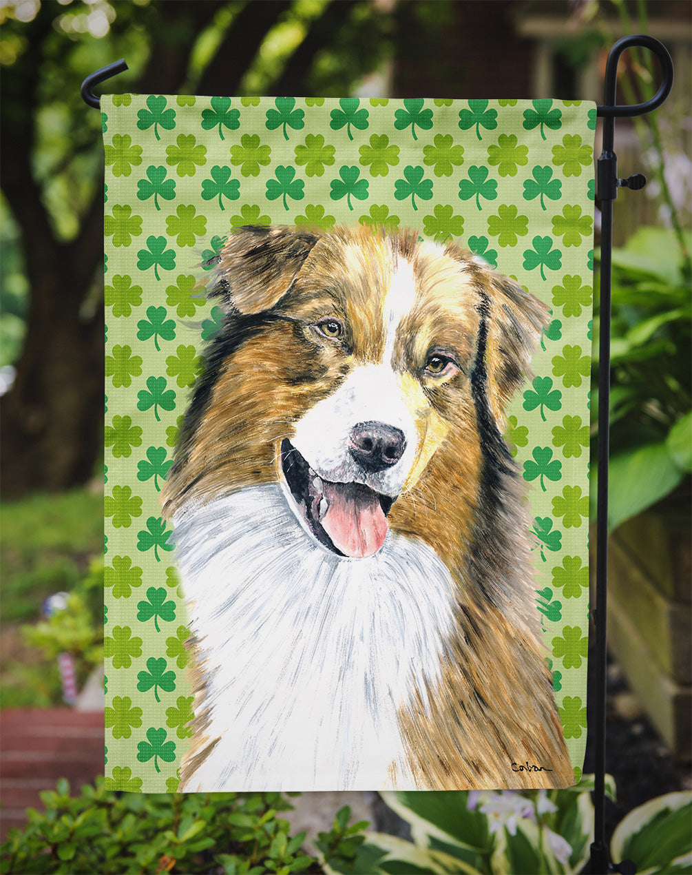 Australian Shepherd St. Patrick's Day Shamrock Garden Flag – Decorative Outdoor Yard Flag