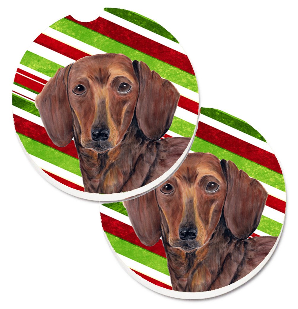 Dachshund Candy Cane Holiday Christmas Car Coasters – Set of 2 - Absorbent Stone with Fun & Functional Artwork SC9328CARC