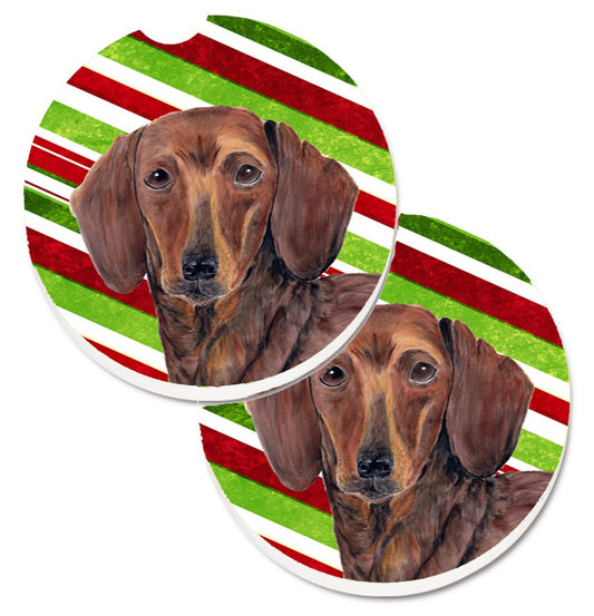 Dachshund Candy Cane Holiday Christmas Car Coasters – Set of 2 - Absorbent Stone with Fun & Functional Artwork SC9328CARC