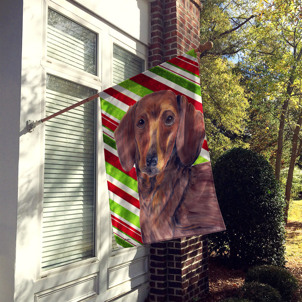 Dachshund Candy Cane Holiday Christmas Flag Canvas House Size
