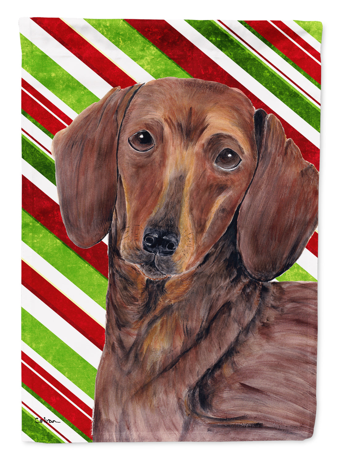Dachshund Candy Cane Holiday Christmas Garden Flag – Decorative Outdoor Yard Flag