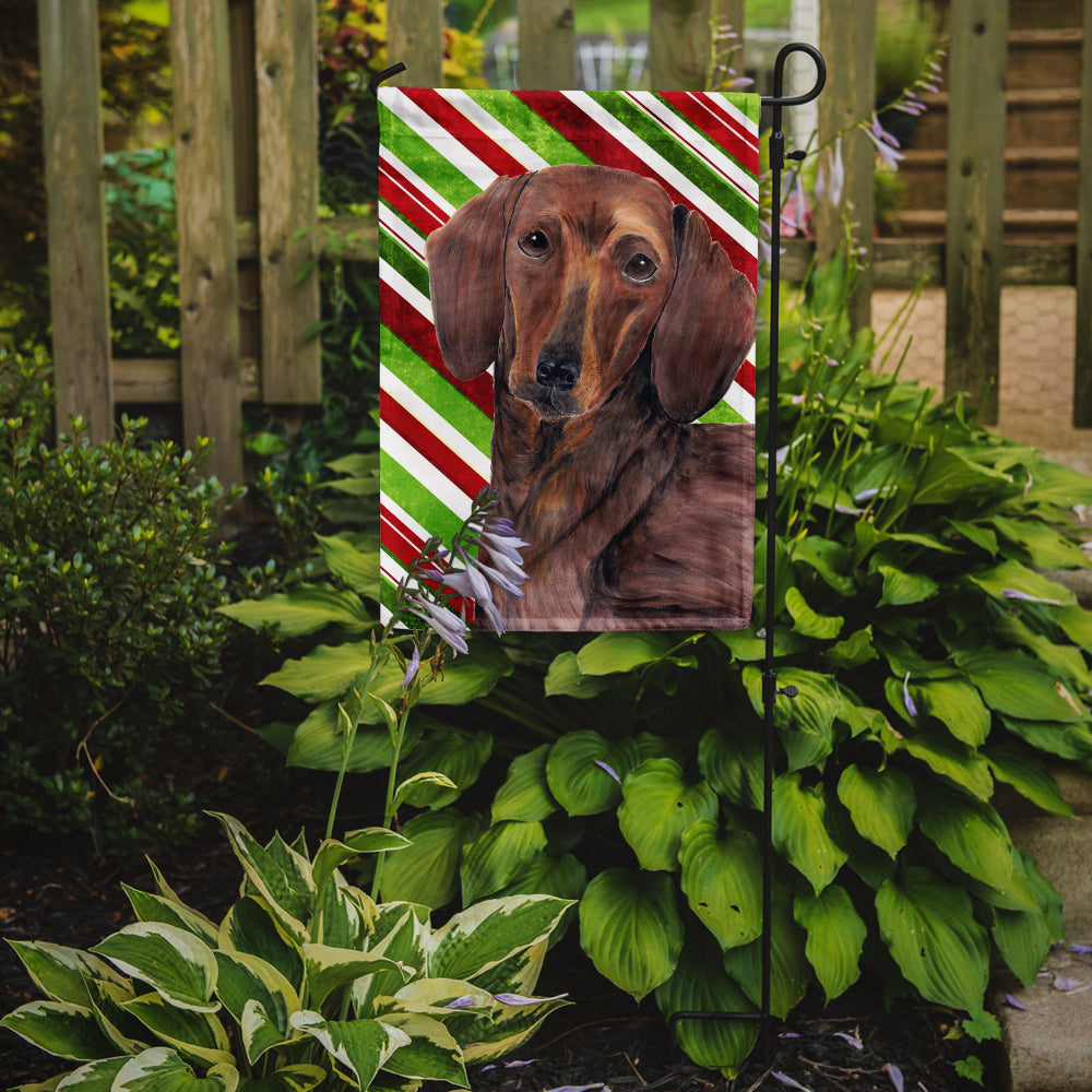 Dachshund Candy Cane Holiday Christmas Garden Flag – Decorative Outdoor Yard Flag