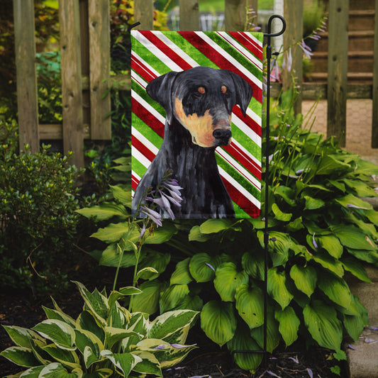 Doberman Candy Cane Holiday Christmas Garden Flag – Decorative Outdoor Yard Flag
