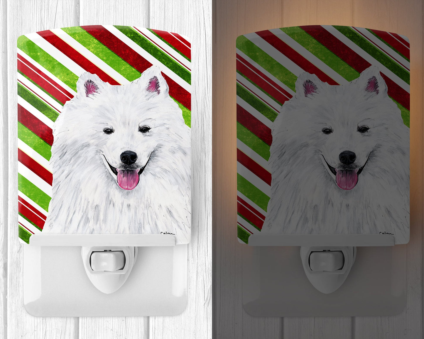 American Eskimo Candy Cane Holiday Christmas Ceramic Night Light SC9339CNL