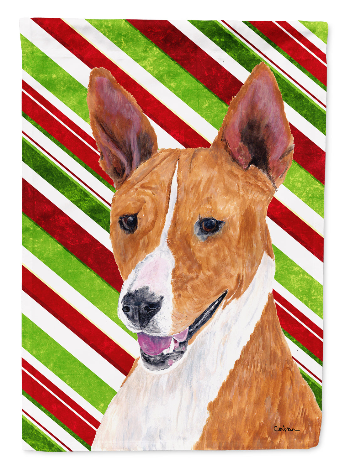 Basenji Candy Cane Holiday Christmas Flag Canvas House Size