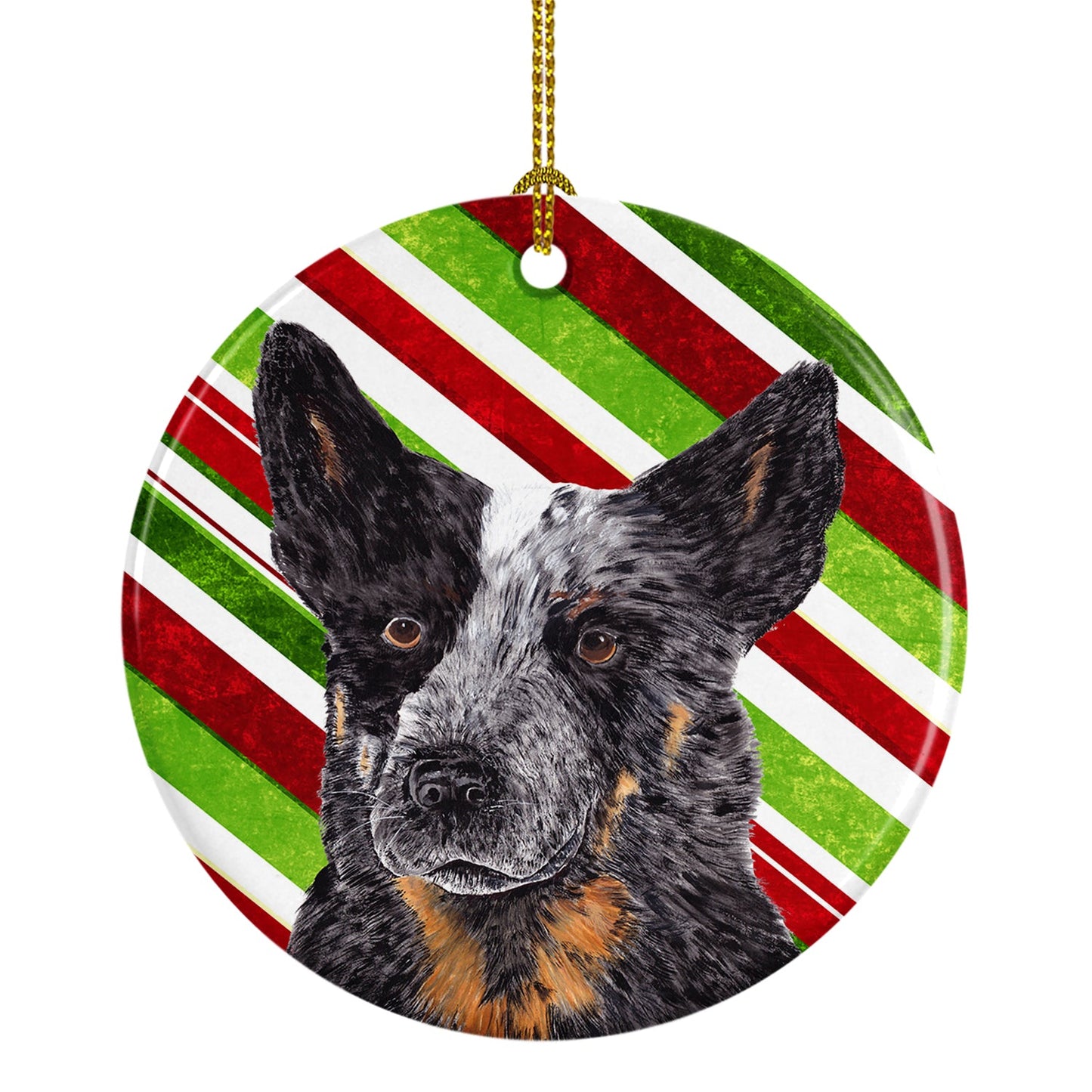 Australian Cattle Dog Candy Cane Holiday Christmas  Ornament - Round Ceramic Ornament – Artist-Designed Keepsake Decoration SC9356