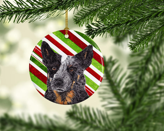 Australian Cattle Dog Candy Cane Holiday Christmas  Ornament - Round Ceramic Ornament – Artist-Designed Keepsake Decoration SC9356