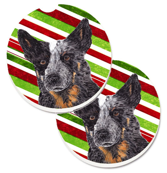Australian Cattle Dog Candy Cane Holiday Christmas Car Coasters – Set of 2 - Absorbent Stone with Fun & Functional Artwork SC9356CARC