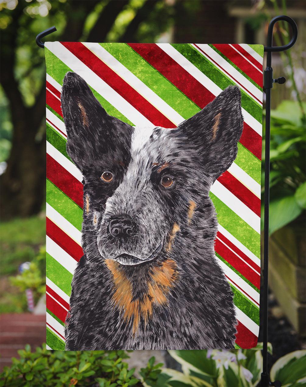 Australian Cattle Dog Candy Cane Holiday Christmas Garden Flag – Decorative Outdoor Yard Flag