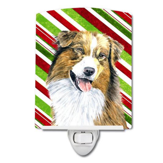 Australian Shepherd Candy Cane Holiday Christmas Ceramic Night Light SC9357CNL