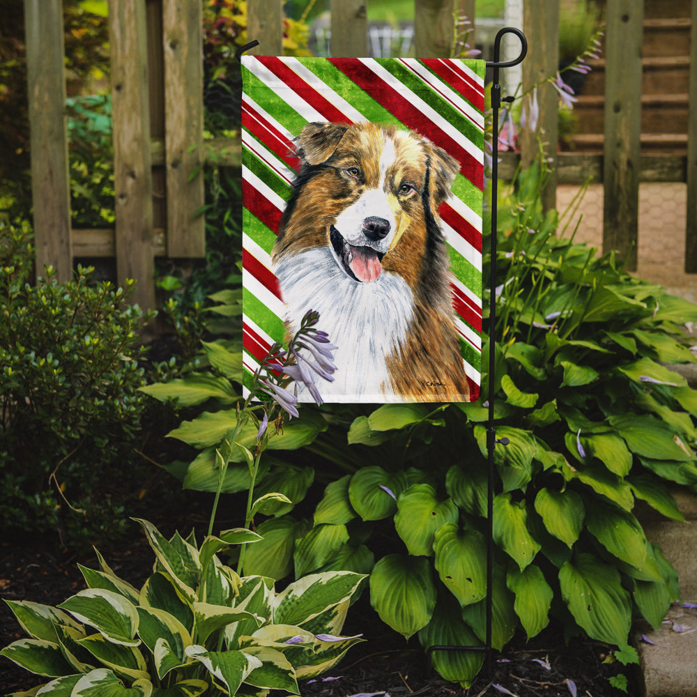 Australian Shepherd Candy Cane Holiday Christmas Garden Flag – Decorative Outdoor Yard Flag