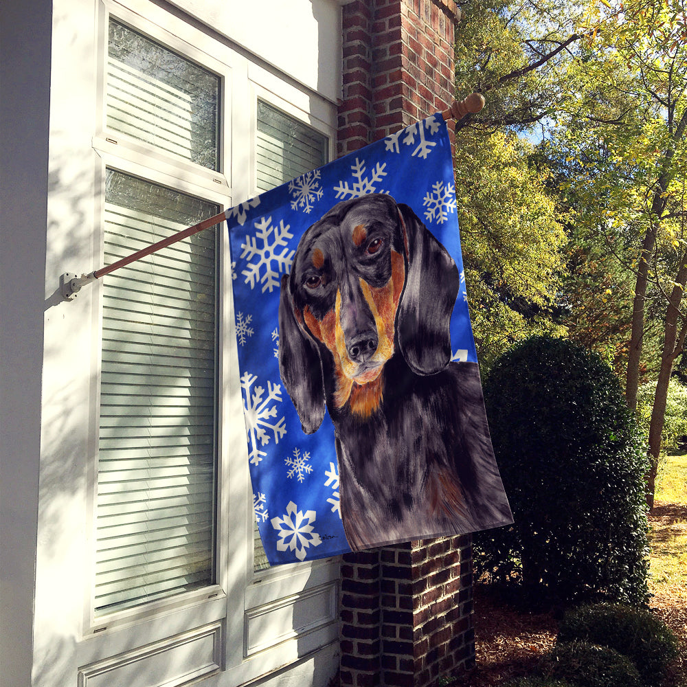 Dachshund Winter Snowflakes Holiday Flag Canvas House Size