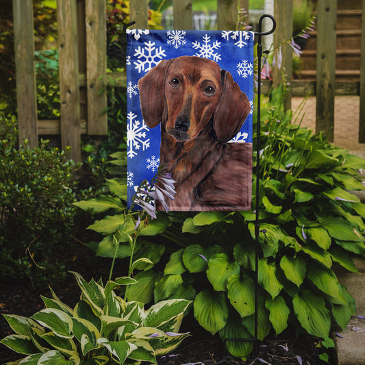 Dachshund Winter Snowflakes Holiday Garden Flag – Decorative Outdoor Yard Flag