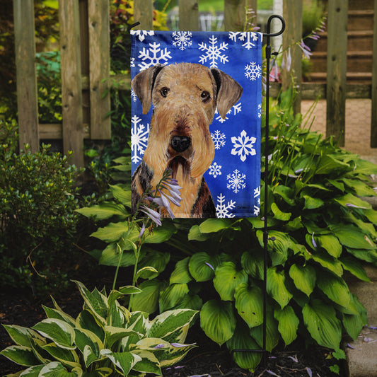 Airedale Winter Snowflakes Holiday Garden Flag – Decorative Outdoor Yard Flag
