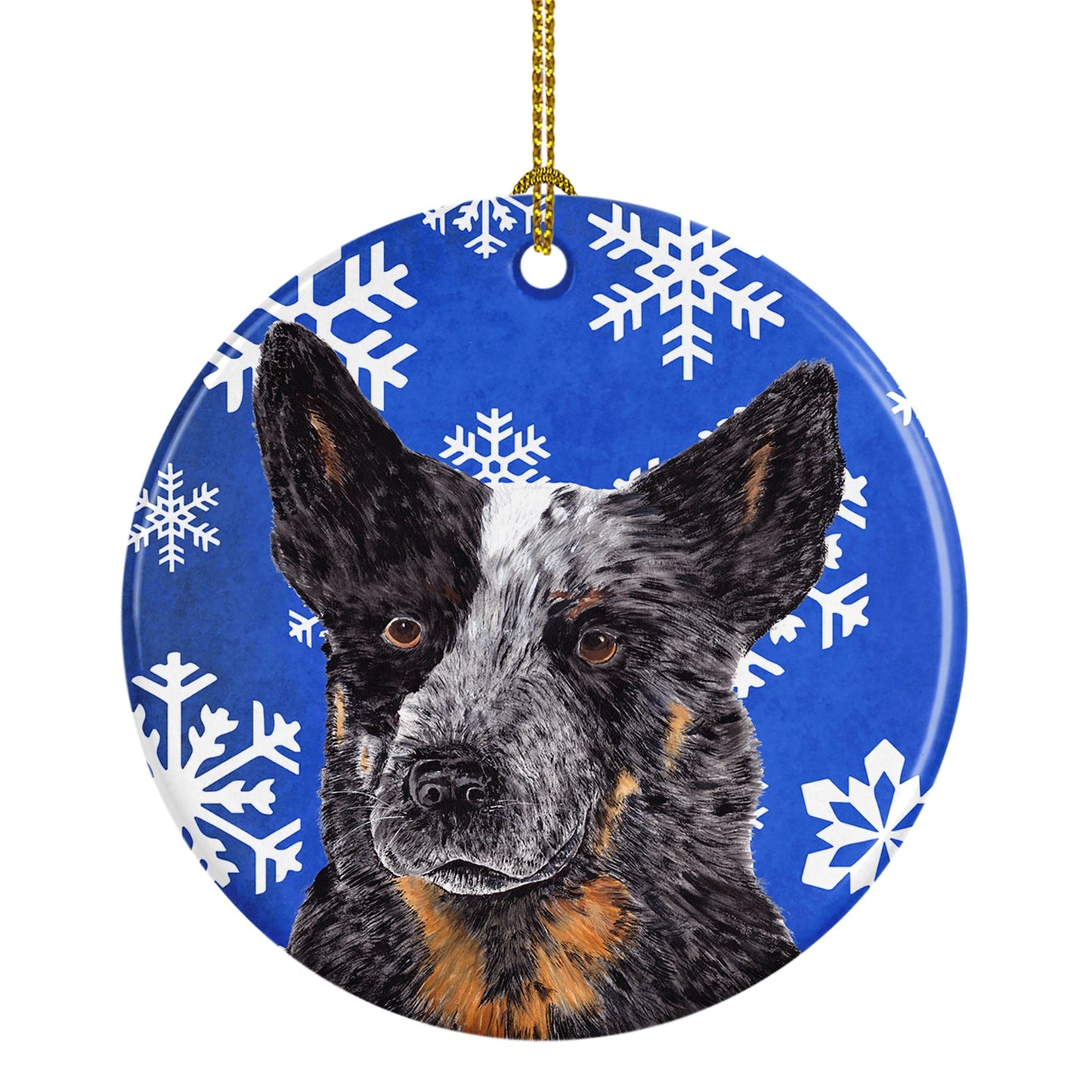 Australian Cattle Dog Winter Snowflakes Holiday Ornament - Round Ceramic Ornament – Artist-Designed Keepsake Decoration SC9396