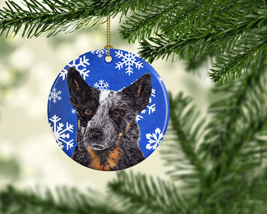 Australian Cattle Dog Winter Snowflakes Holiday Ornament - Round Ceramic Ornament – Artist-Designed Keepsake Decoration SC9396