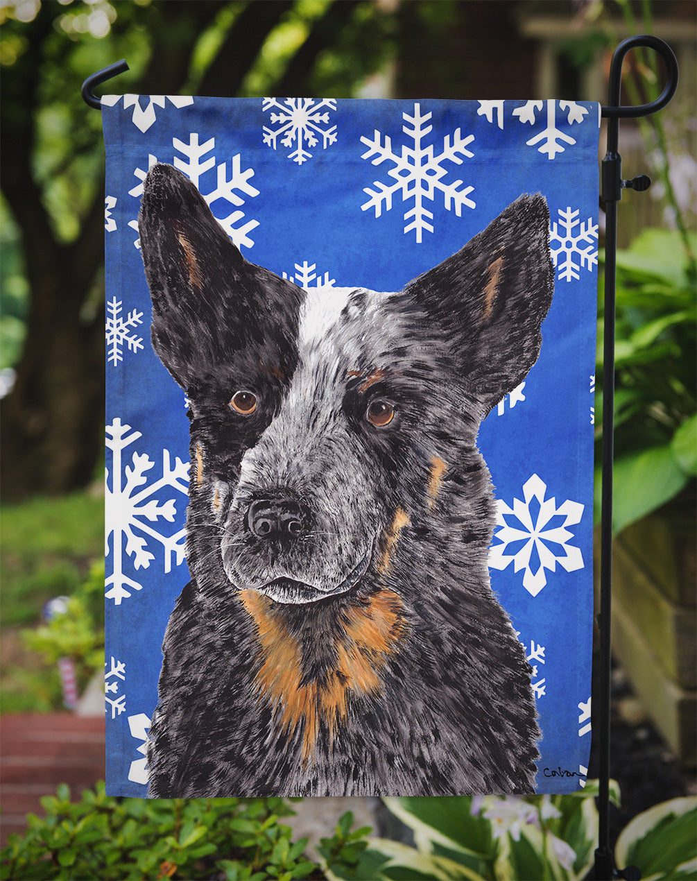 Australian Cattle Dog Winter Snowflakes Holiday Garden Flag – Decorative Outdoor Yard Flag