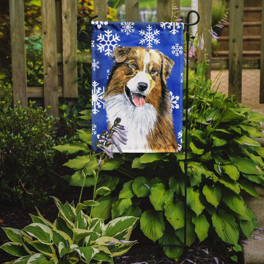 Australian Shepherd Winter Snowflakes Holiday Garden Flag – Decorative Outdoor Yard Flag