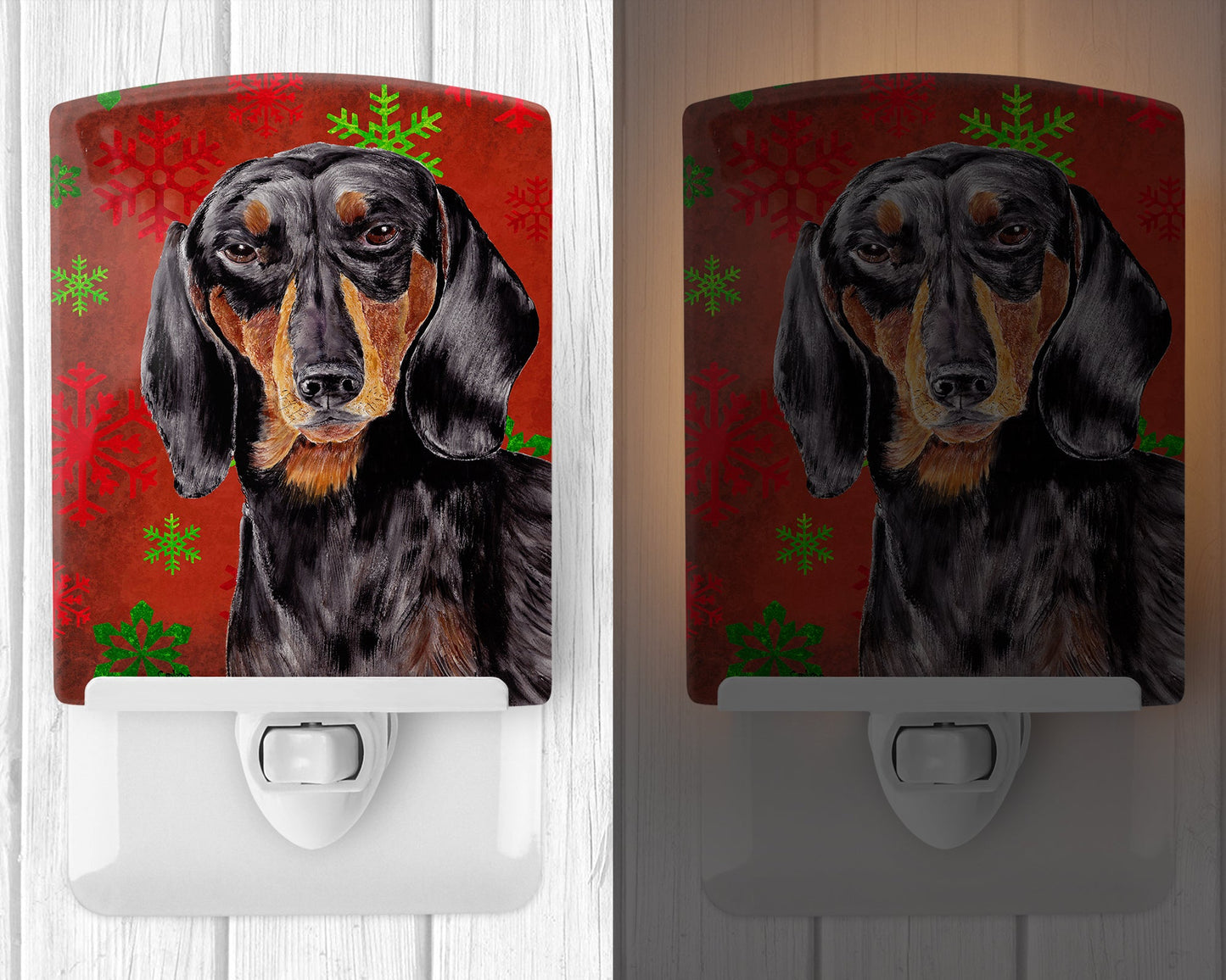 Dachshund Red and Green Snowflakes Holiday Christmas Ceramic Night Light SC9403CNL
