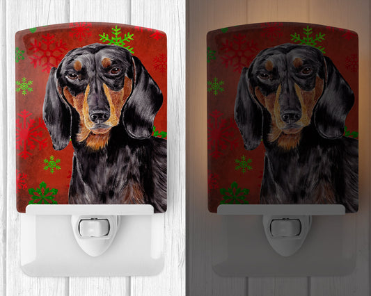 Dachshund Red and Green Snowflakes Holiday Christmas Ceramic Night Light SC9403CNL