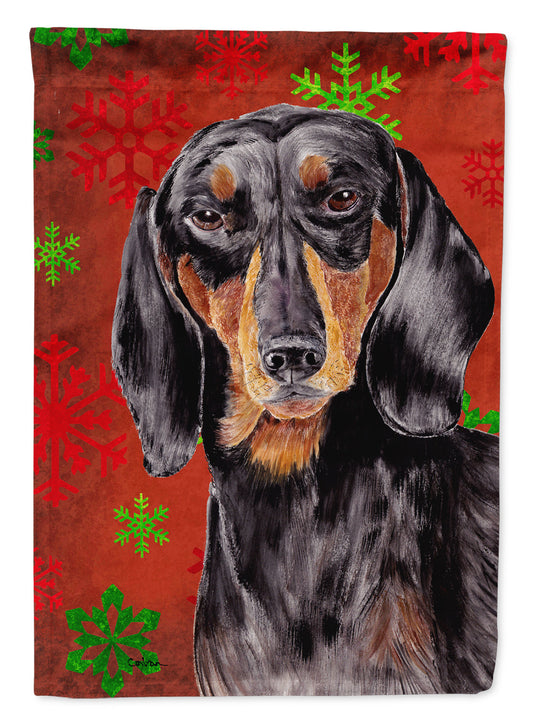 Dachshund Red and Green Snowflakes Holiday Christmas Garden Flag – Decorative Outdoor Yard Flag