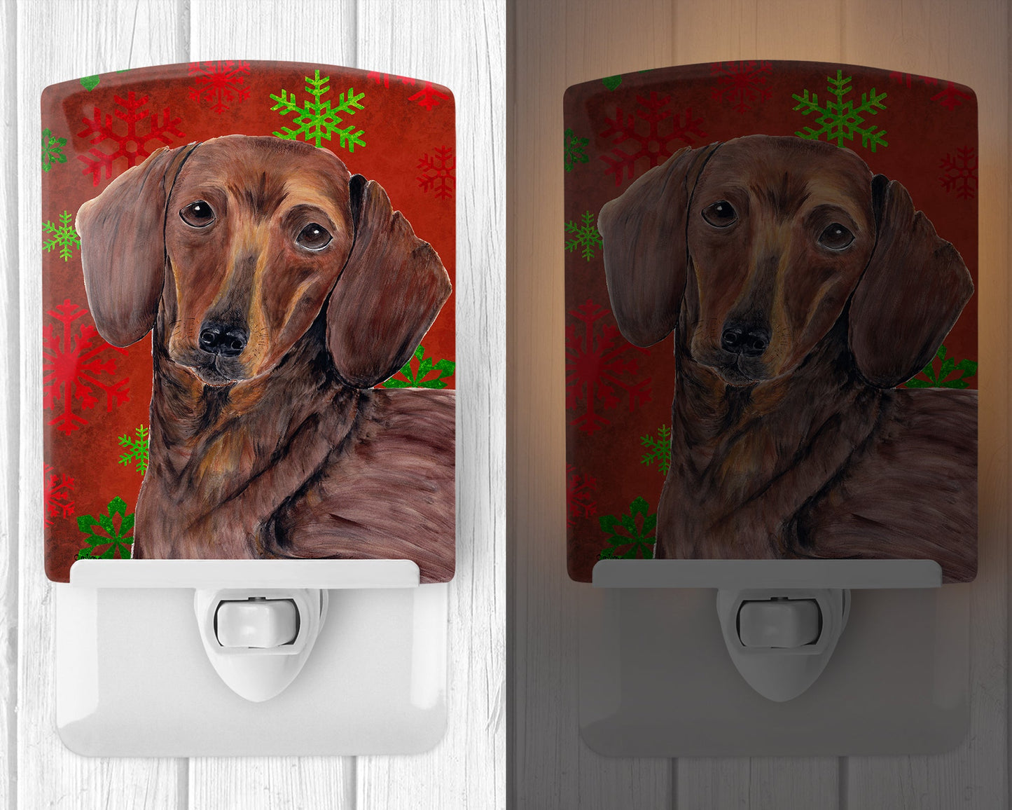 Dachshund Red and Green Snowflakes Holiday Christmas Ceramic Night Light SC9408CNL