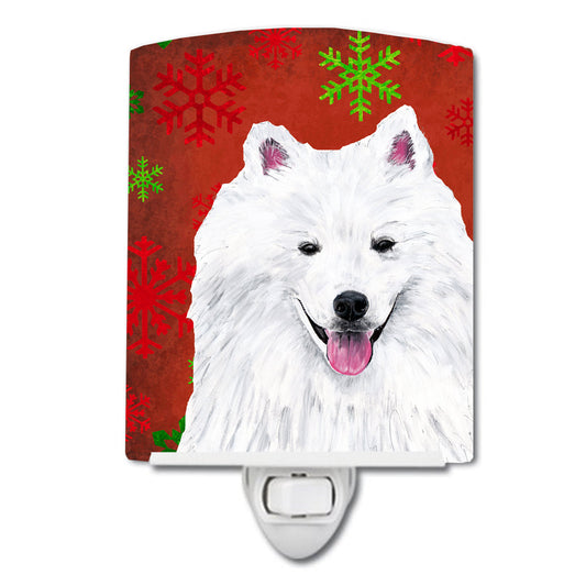American Eskimo Red and Green Snowflakes Holiday Christmas Ceramic Night Light SC9419CNL
