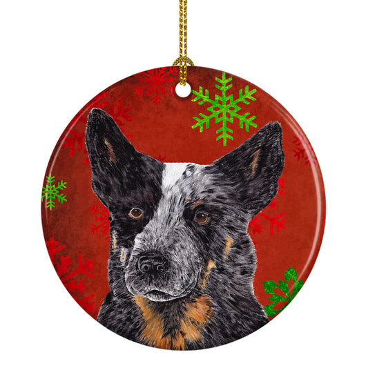 Australian Cattle Dog Red Snowflakes Holiday Christmas Ornament - Round Ceramic Ornament – Artist-Designed Keepsake Decoration SC9436