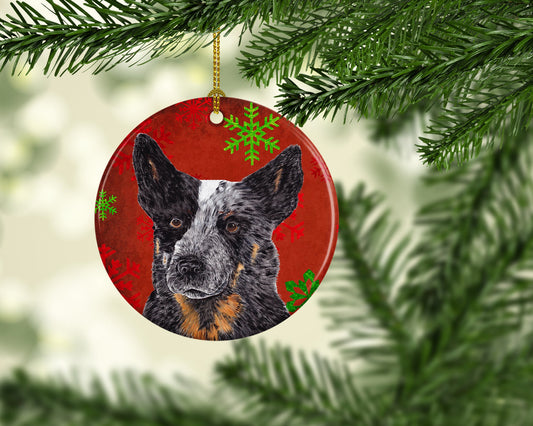 Australian Cattle Dog Red Snowflakes Holiday Christmas Ornament - Round Ceramic Ornament – Artist-Designed Keepsake Decoration SC9436