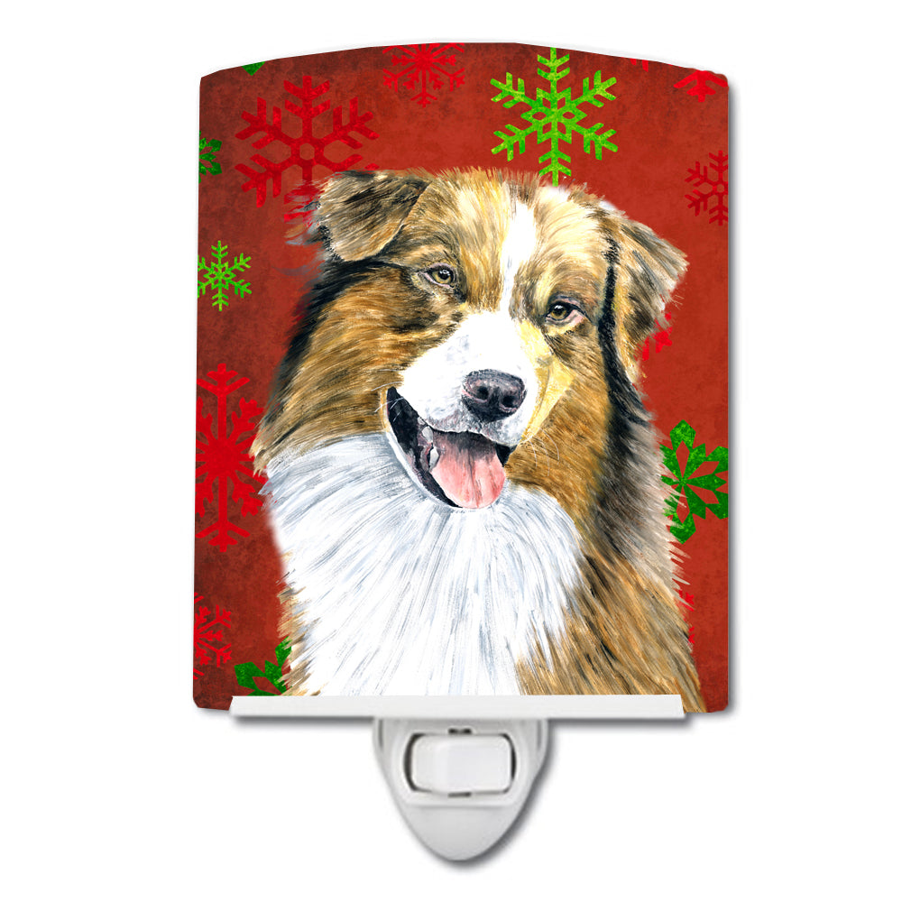 Australian Shepherd Red Green Snowflakes Christmas Ceramic Night Light SC9437CNL