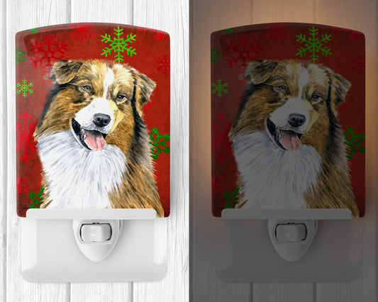 Australian Shepherd Red Green Snowflakes Christmas Ceramic Night Light SC9437CNL