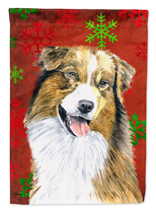 Australian Shepherd Red Green Snowflakes Christmas Garden Flag – Decorative Outdoor Yard Flag