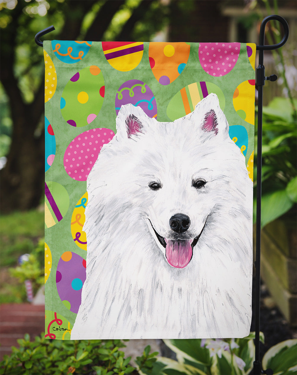American Eskimo Easter Eggtravaganza Garden Flag - Outdoor Decorative Yard Flag