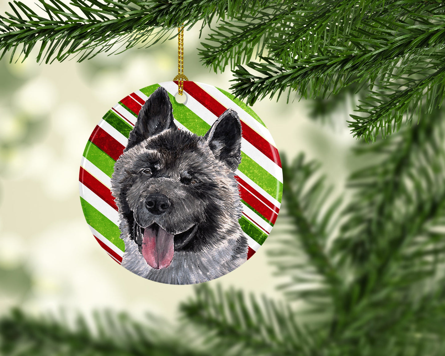 Akita Candy Cane Holiday Christmas Ceramic Ornament SC9480CO1