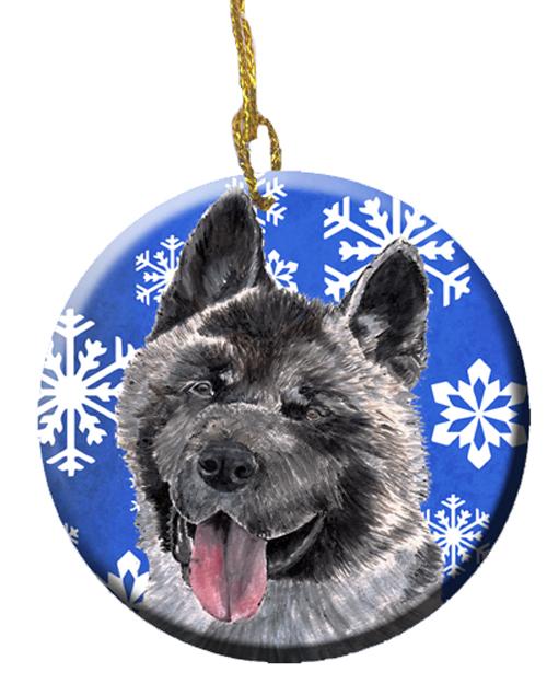 Akita Winter Snowflakes Holiday Ornament - Round Ceramic Ornament – Artist-Designed Keepsake Decoration SC9481CO1