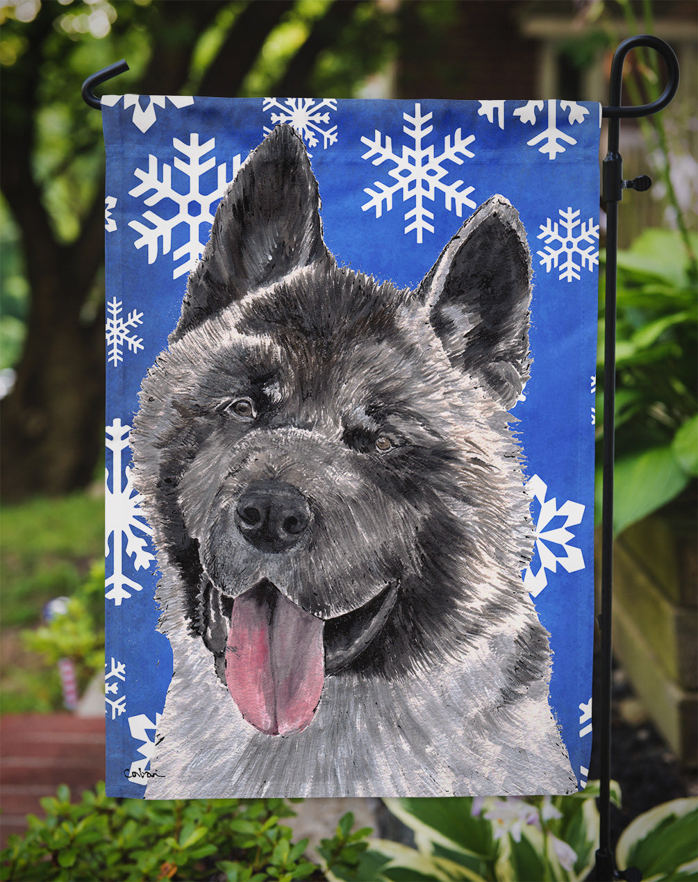 Akita Winter Snowflakes Holiday Garden Flag – Decorative Outdoor Yard Flag SC9481GF