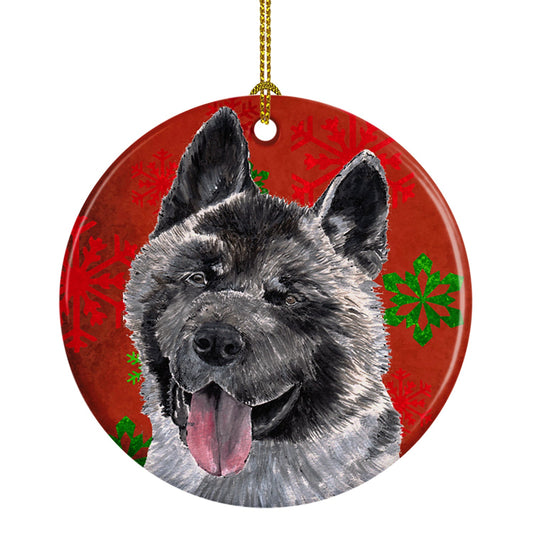 Akita Red Snowflakes Holiday Christmas Ornament - Round Ceramic Ornament – Artist-Designed Keepsake Decoration SC9482CO1