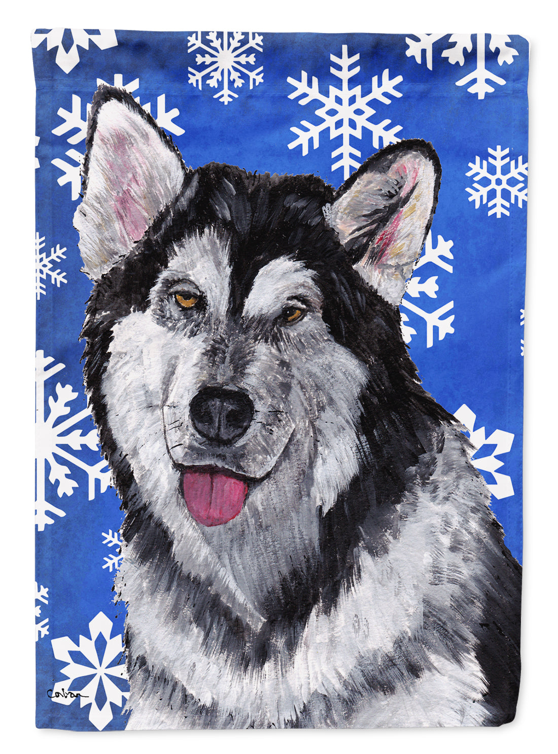 Alaskan Malamute Winter Snowflakes Holiday Garden Flag – Decorative Outdoor Yard Flag SC9491GF