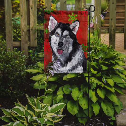 Alaskan Malamute Red Snowflakes Holiday Christmas Garden Flag - Outdoor Decorative Yard Flag SC9492GF