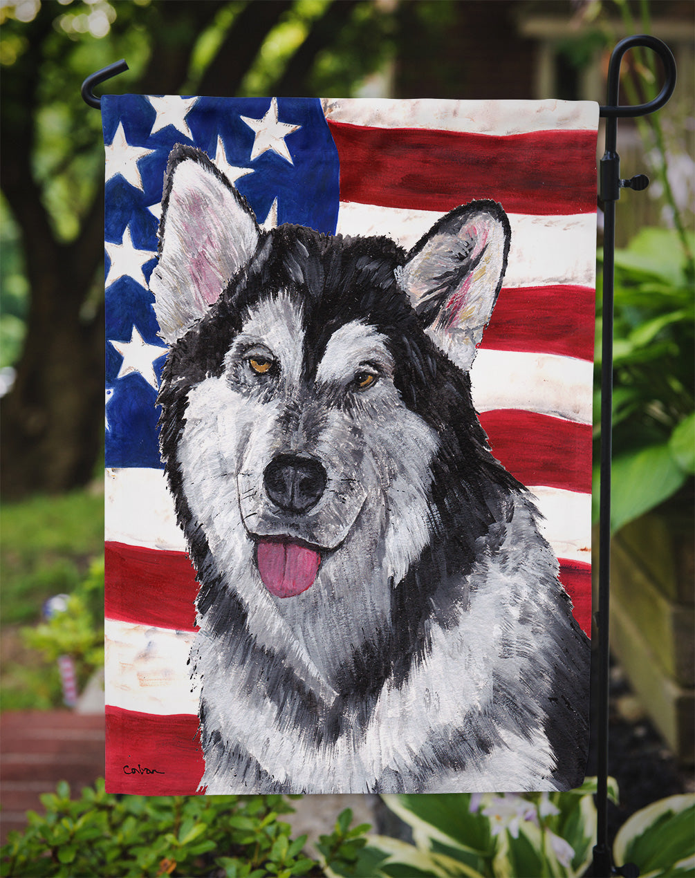 Alaskan Malamute USA Patriotic American Flag Garden Flag – Decorative Outdoor Yard Flag SC9497GF