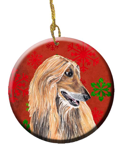 Afghan Hound Red Snowflakes Holiday Christmas  Ornament - Round Ceramic Ornament – Artist-Designed Keepsake Decoration SC9501CO1