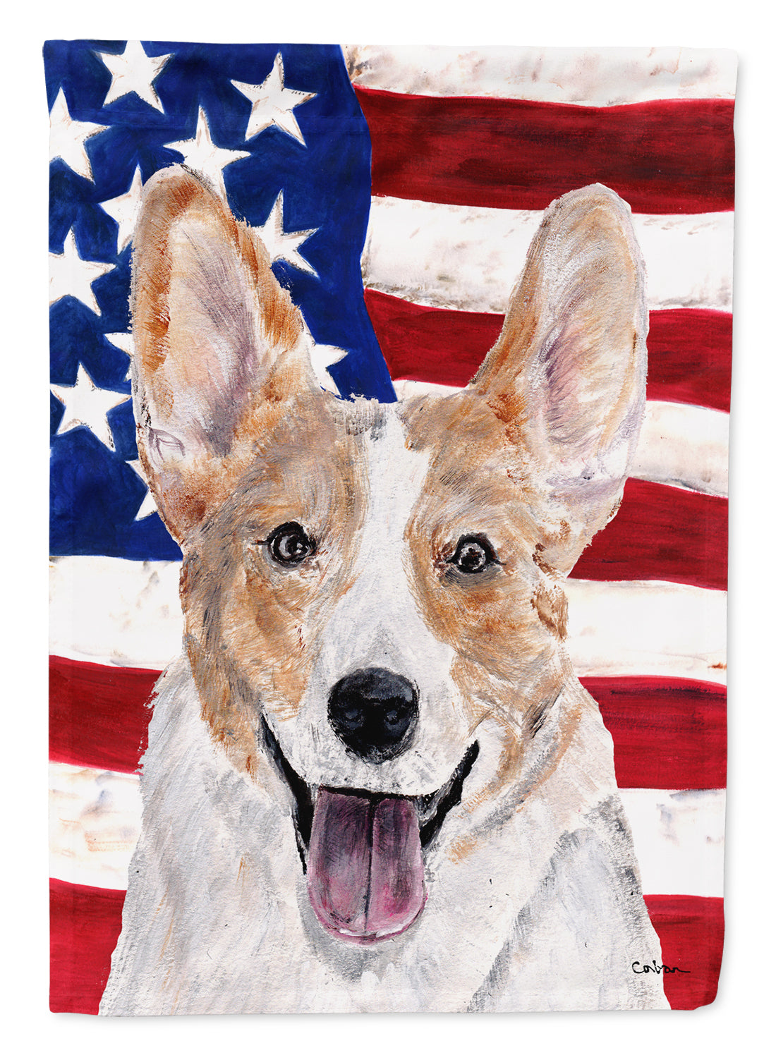 Cardigan Corgi with American Flag USA Flag Canvas House Size SC9624CHF