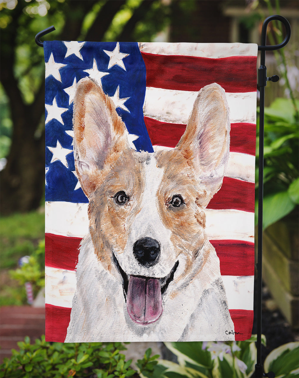 Cardigan Corgi with American Flag USA Garden Flag – Decorative Outdoor Yard Flag SC9624GF