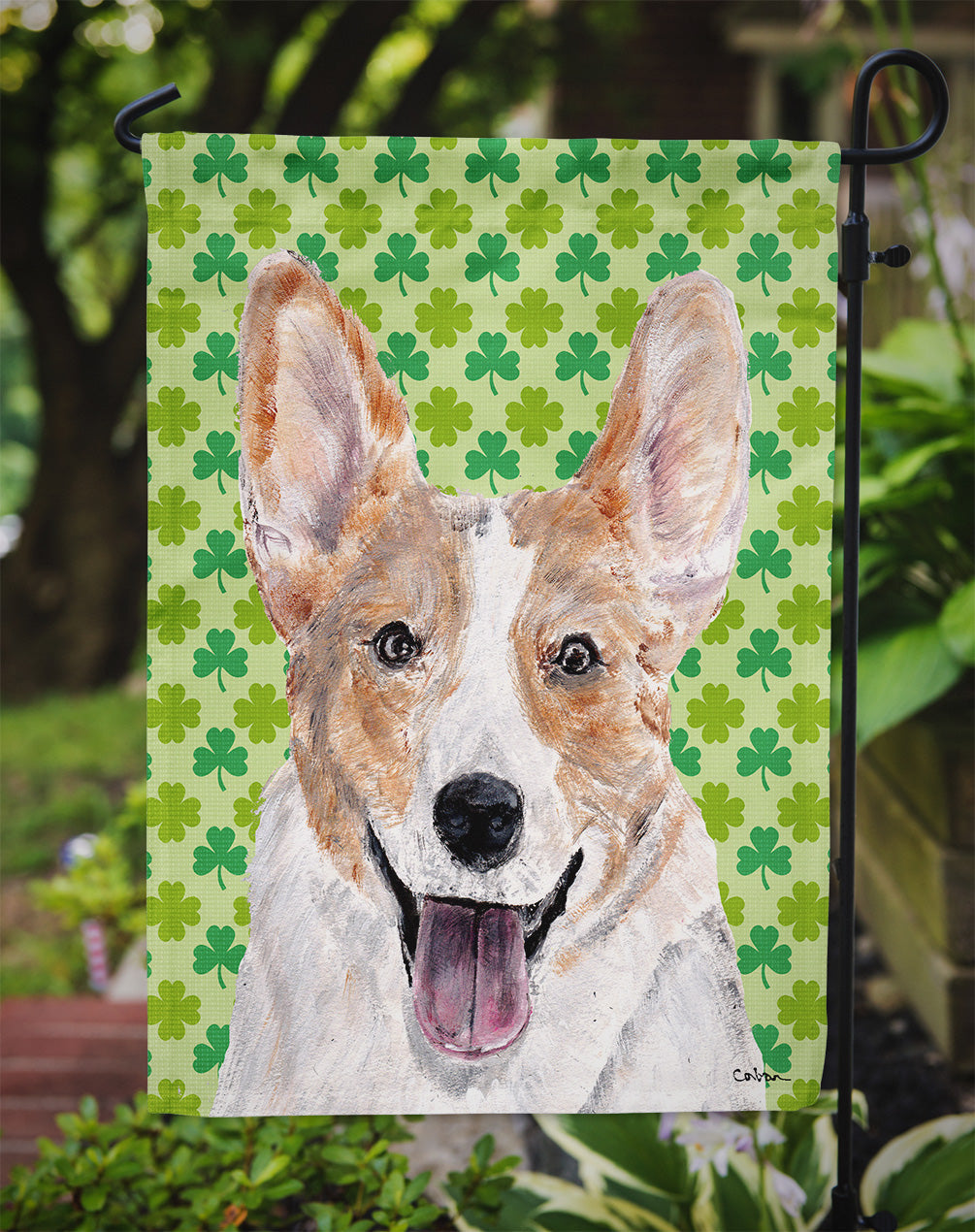 Cardigan Corgi Lucky Shamrock St. Patrick's Day Garden Flag - Outdoor Decorative Yard Flag