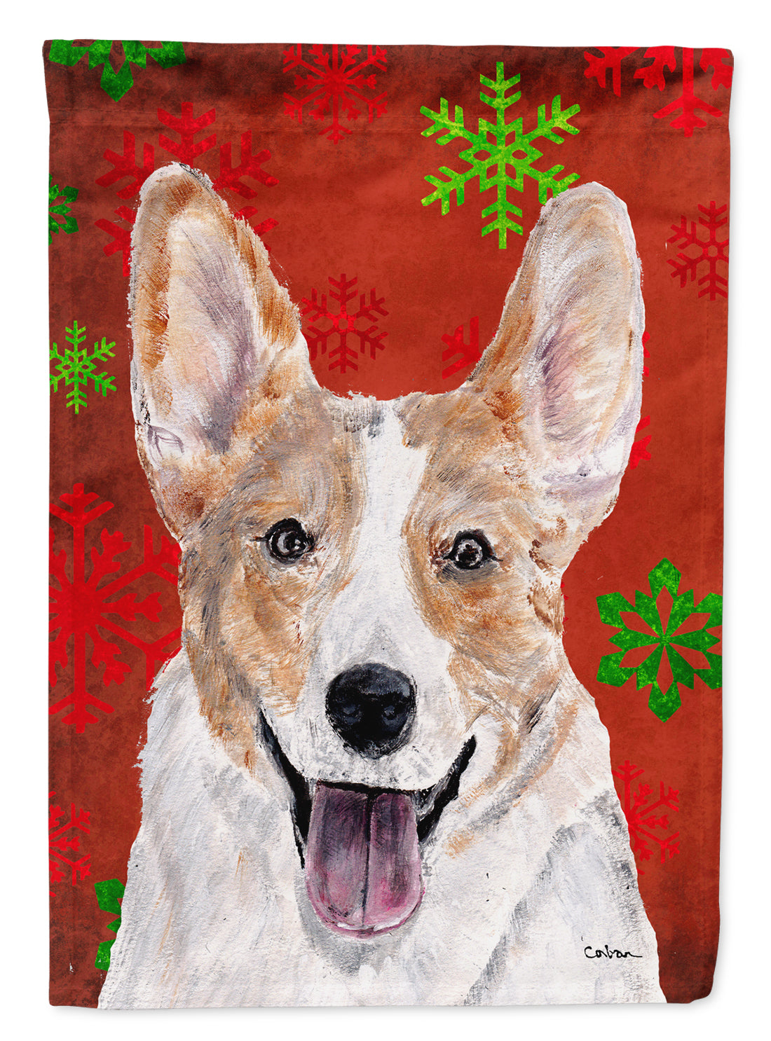 Cardigan Corgi Red Snowflakes Holiday Flag Canvas House Size SC9744CHF