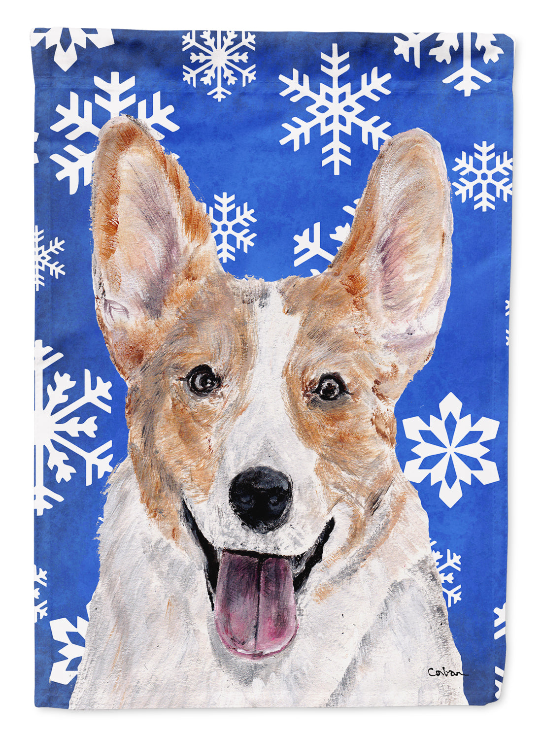 Cardigan Corgi Winter Snowflakes Flag Canvas House Size SC9768CHF
